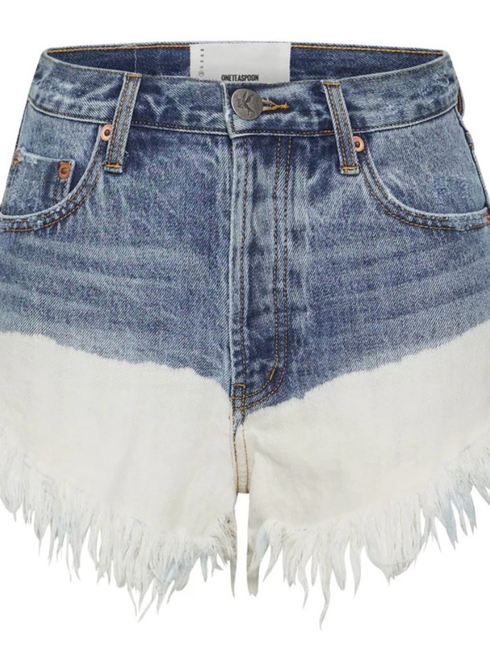 One Teaspoon Blue and White Dip-Dye Frayed Denim Shorts